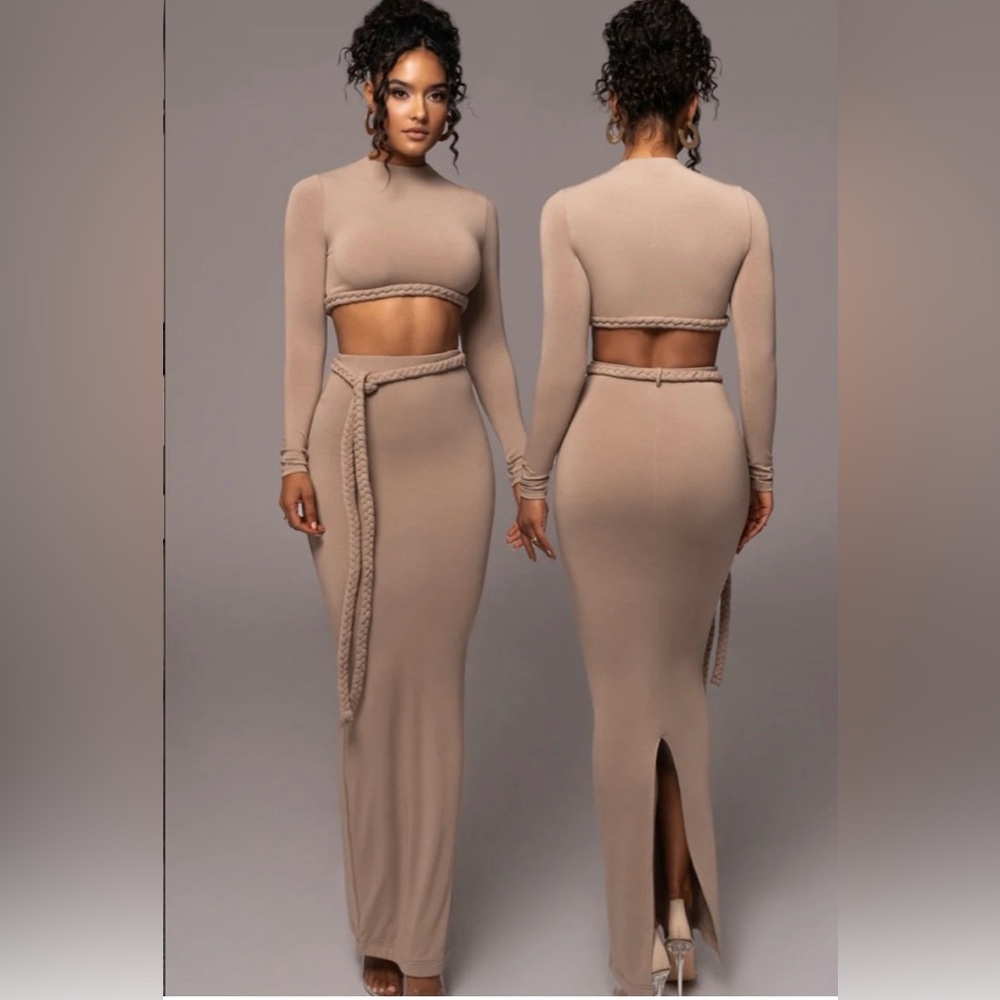 JLUXLABEL - Braided Women's Skirt Set in tan